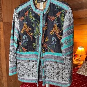 Sag Harbor Tapestry Jacket Boho Floral Scroll Embroidered Blazer